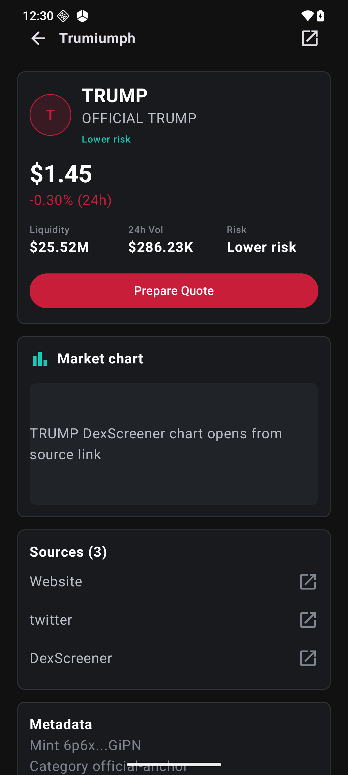 Token detail screenshot