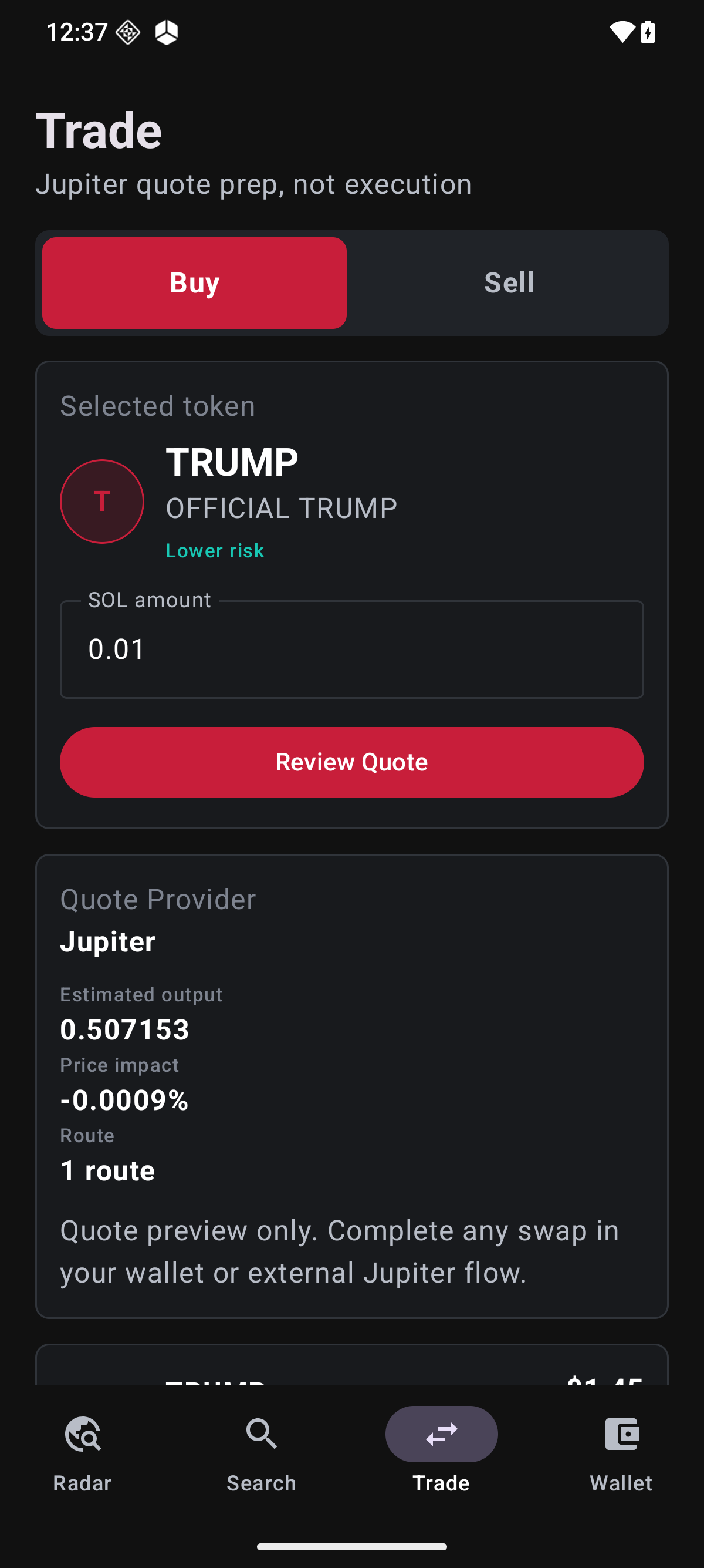 Trumiumph quote preview screen